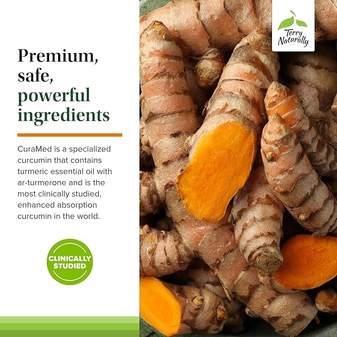 Terry Naturally CuraMed 375mg - Antioxidant Supplement for Brain &amp Immune Health Support - Dietary Supplement with Curcumin &amp Turmeric Essential Oil - Herbal Liver Support - 60 Softgels (Pack
