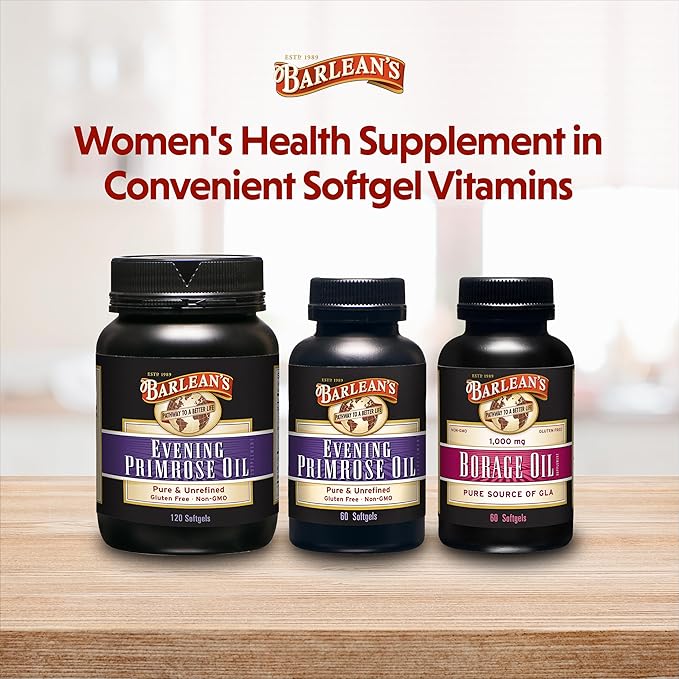 Barlean's Borage Oil Supplements Cold Pressed Pure Borage Seed Oil Supplement Softgels for Men and Women 1000 mg GLA Fatty Acids 60 Count