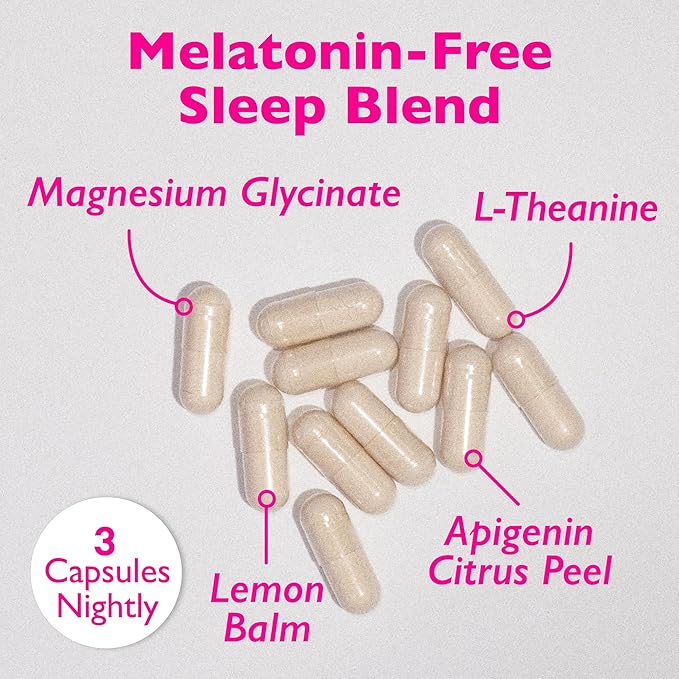 Amy Suzanne Magnesium Sleep Complex with L-Theanine and Lemon Balm - Melatonin-Free Sleep Support for Natural Calm and Relaxation - Magnesium Glycinate - 90 Capsules