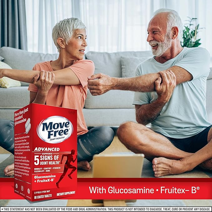 Move Free Advanced Glucosamine Chondroitin + Calcium Fructoborate Joint Support Supplement Supports Mobility Comfort Strength Flexibility &amp Bone - 80 Tablets (40 servings)*