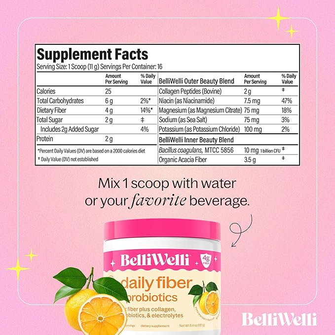 Daily Fiber Supplement Bundle with Collagen Probiotics &amp Electrolytes – Watermelon &amp Orange Yuzu Mandarin Flavors – Supports Digestive Health Gut Balance &amp Debloating – 32 Servings Total