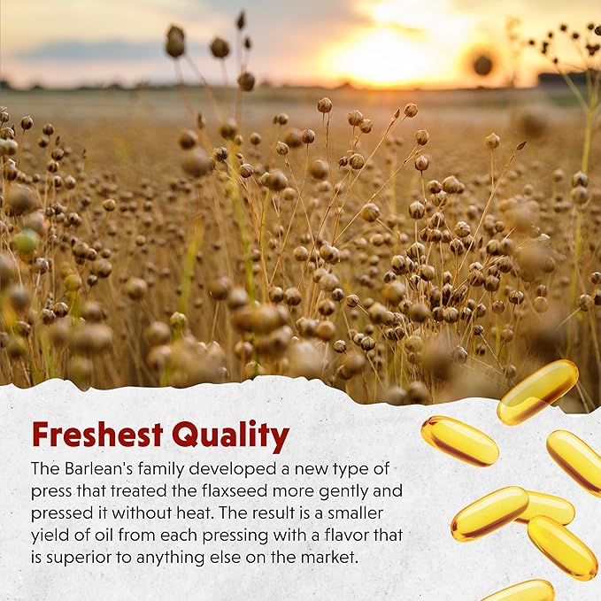Barlean's Omega 3 6 9 Flaxseed Oil Supplements Cold-Pressed Flax Seed Supplement Softgels with 1650 mg ALA Fatty Acids 250 Count