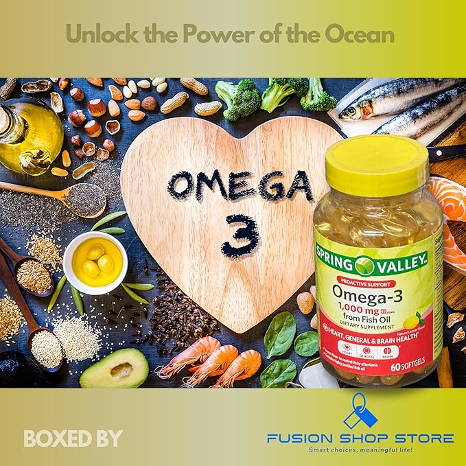 Omega 3 1000mg- Fish Oil 60 softgels (Pack of 1) Boxed By Fusion Shop Store
