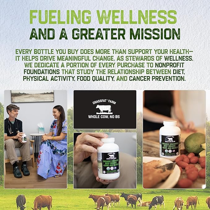 Grassfat Farm - USDA Certified Organic 100% Grassfed Beef Organ Supplements - Whole Cow with Nothing Added - Beef Liver Kidney Lungs Heart Bone &amp Muscle - NO Uterus or Fallopian - 30-Day Suppl