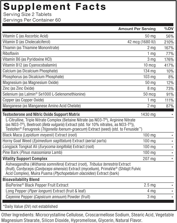 Force Factor Test X180 Alpha v2 T-Support for Men T-Supplement to Help Build Strength Boost Nitric Oxide and Support Daily Performance 120 Tablets (Pack of 2)