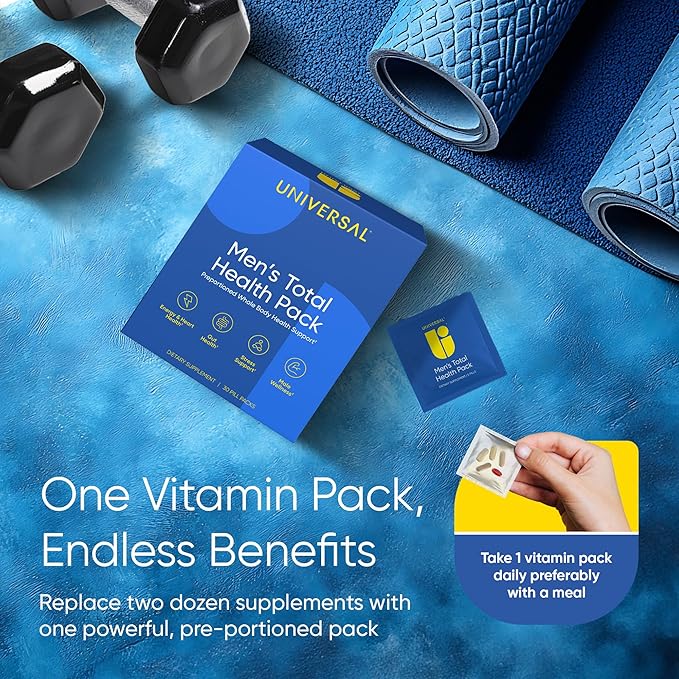 Men's Total Health Daily Vitamin Packs - 22 Essential Minerals &amp Vitamins for Men All-in-One Multivitamin Supplement for Energy Stress Support Heart Gut Health with Krill Oil Adaptogens - 30