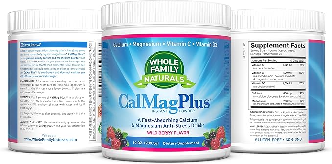 Calcium Magnesium Powder Supplement - CalMag Plus with Vitamin C &amp D3 - Supports Relaxation Sleep &amp Muscle Recovery - Natural Calm Calcium &amp Magnesium Powder - Stress Relief Cal Mag