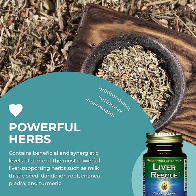 HEALTHFORCE SUPERFOODS Liver Rescue - Natural Liver Cleanse - with Milk Thistle &amp Dandelion Root - Gluten-Free &amp Vegan - 30 Capsules