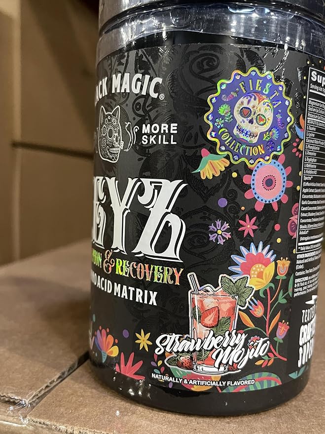 Black Magic Keyz Amino Acid Matrix Powder - Muscle Recovery &amp Endurance - EAA's BCAA's &amp Taurine - Keto No Sugar Caffeine Free - Strawberry Mojito - 14.81 oz