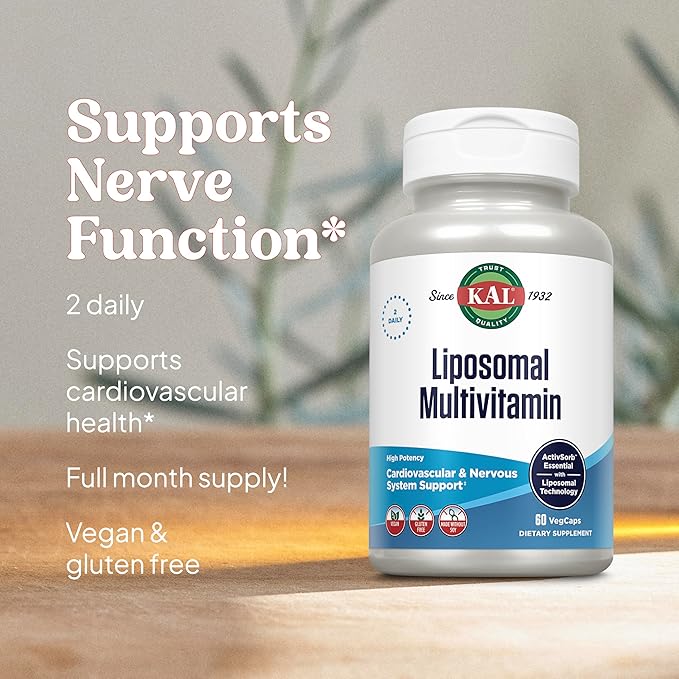 KAL Liposomal Multivitamin - High Potency Liposomal Vitamin C D-3 and More - Men and Women Multivitamin for Cardiovascular and Nervous System Support - 30 Servings 60 VegCaps