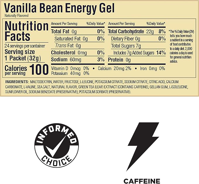 GU Energy Original Sports Nutrition Energy Gel Vanilla Bean 26.4 Oz 24 Count