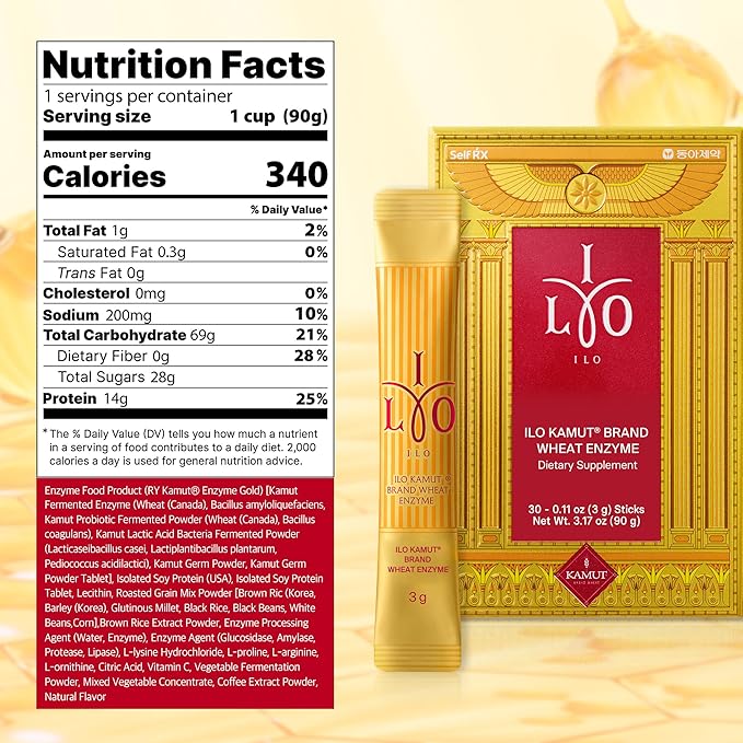 ILO Kamut Enzyme Complex – Digestive Health and Natural Metabolic Activation – Fermented Ancient Grains with Spicy Botanicals 30 Sticks