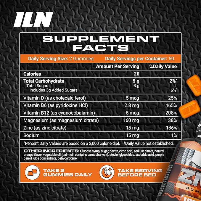 Iron Labs ZM6 Gummies for Men &amp Women – Zinc Magnesium Gummies (100 Count Orange Flavour Vegan) – Magnesium Citrate and Zinc Citrate Supplements with Vitamin B6 and D3