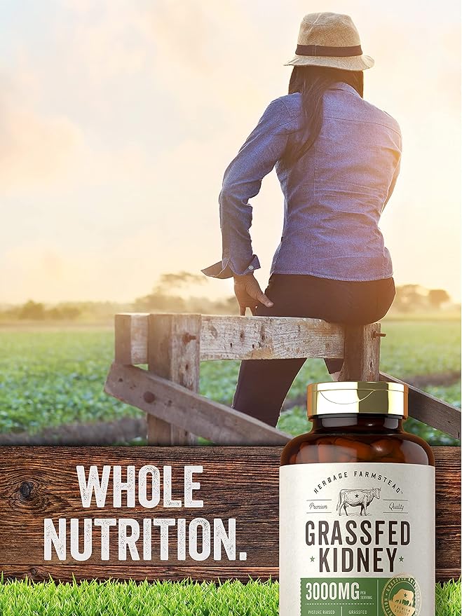 Carlyle Grass Fed Beef Kidney Supplement | 200 Capsules | 3000mg | Pasture Raised Desiccated Bovine Supplement | Hormone and Pesticide Free | Non-GMO Gluten Free | by Herbage Farmstead
