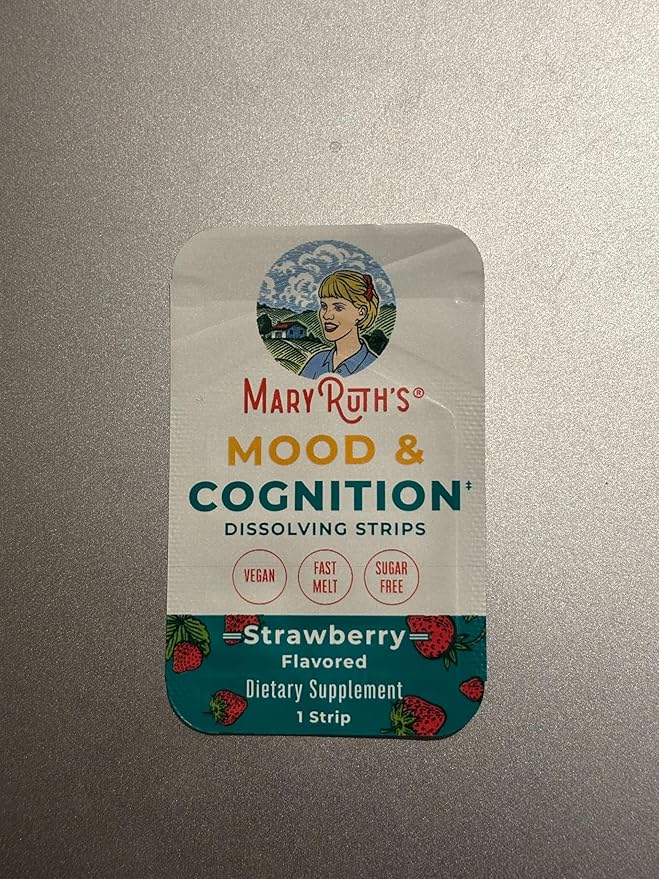 Mood &amp Cognition Dissolving Strips by MaryRuth's | Vitamin B12 | Vitamin B6 | Saffron | Folate | B Vitamins | Sugar Free | Strawberry Flavor | Vegan | Gluten Free | Dairy Free | 30 Count