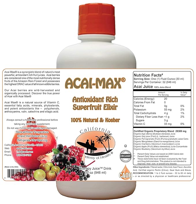 Acai Max - A Healthy Organic Acai Juice Blend From CAOH (1-32 oz Bottle)