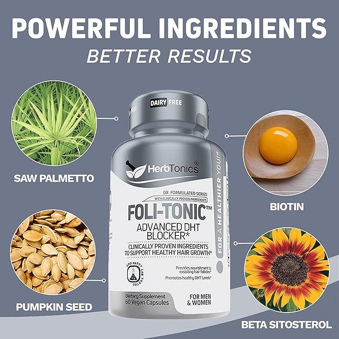 Herbtonics Apple Cider Vinegar Capsules Plus Keto BHB | Fat Burner &amp Weight Loss Supplement for Women &amp Men - Foli-Tonic DHT Blocker &amp Hair Loss Supplement | Hair Thinning Treatment