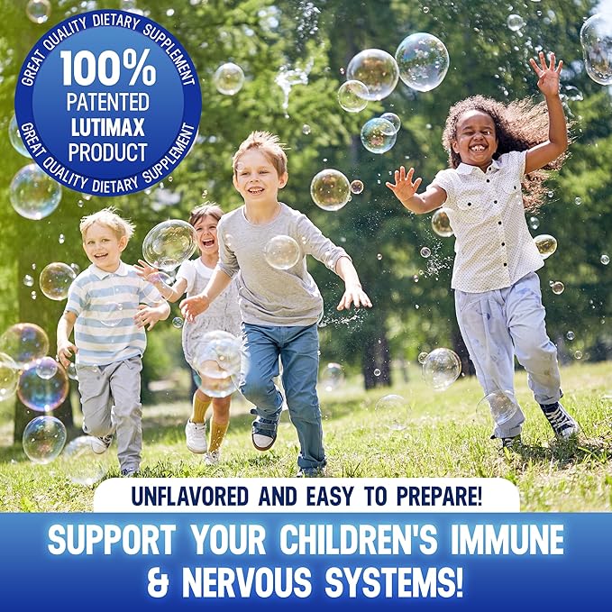 Lutimax Pediatric Powder Brain Supplement with Luteolin &amp Rutin - Kids Memory Focus Muscle &amp Immune Support Brain Supplements - Nootropic Antioxidants - 100 Servings
