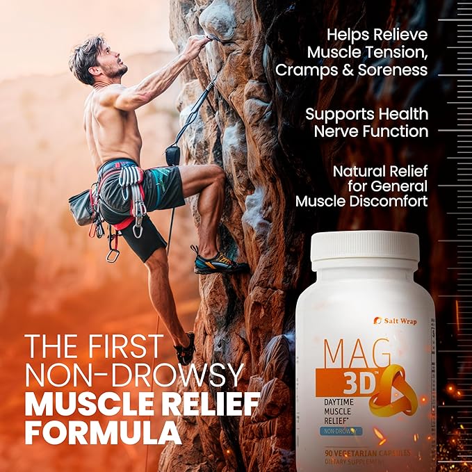 SaltWrap Mag 3D – Daytime (Non-Drowsy) Leg Cramp &amp Muscle Relief Support - Natural Supplement for Muscle and Nerve Health with Turmeric Alpha Lipoic Acid &amp Magnesium
