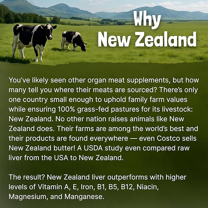 One Earth Health New Zealand 100% Grass Fed Beef Organs – (200 Count 3000mg Serving) Liver Heart Kidney Pancreas Spleen Supplement. Organ Meat Complex sourced from New Zealand