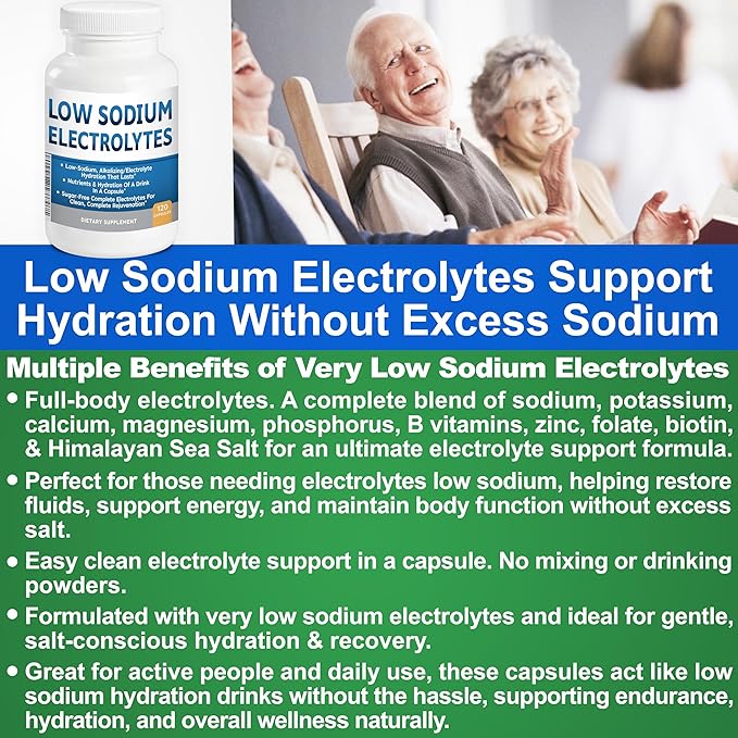 Low Sodium Electrolytes Only 23mg Serving Almost No Sodium Electrolyte Supplement Sugar Free Fast Hydration Potassium Magnesium Zinc C &amp More Kidney Friendly Electrolytes 2-Pack