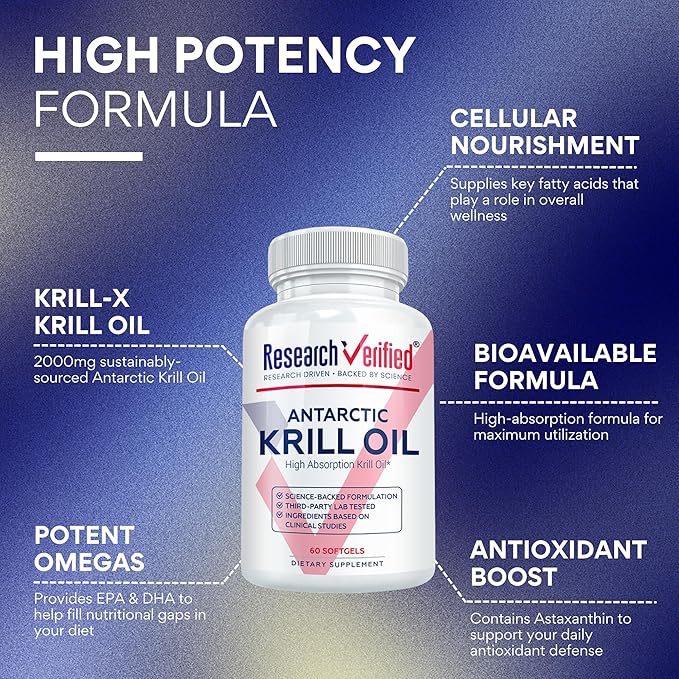 Research Verified Antarctic Krill Oil 2000mg - Support Heart Function Boost Cognition - MSC Certified Sustainably Sourced - 360 Softgels - 6 Month Supply - Made in the USA