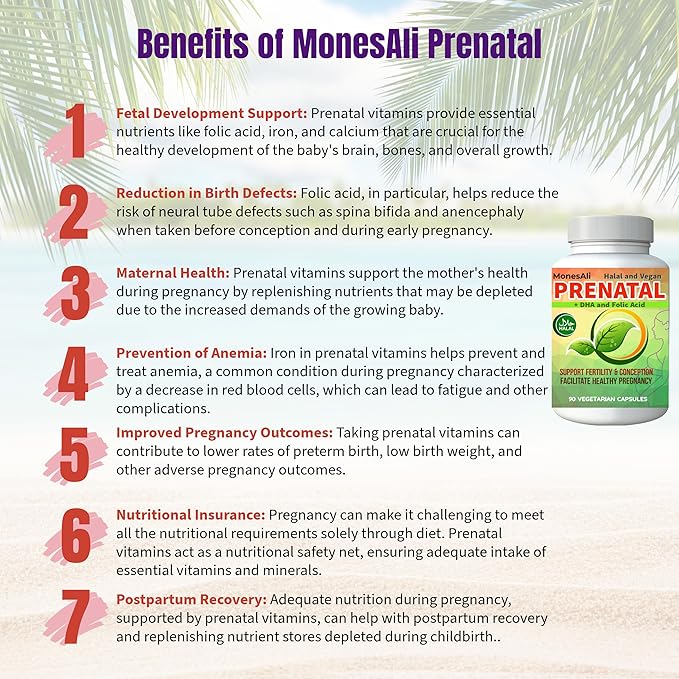 Prenatal Vitamins for Women | Postnatal | Vegan Halal Gelatin Free | with Folate Iron &amp Biotin | Supports Pregnancy Postpartum Energy &amp Hair Health 90 Capsules