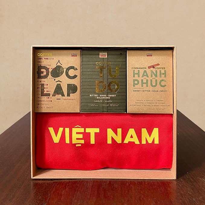 CONG CAPHE - Vietnam Independence Gift Set – 3 Premium Coffee Boxes with Tote Bag Coffee Drip CỘNG CÀ PHÊ