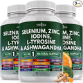 Selenium Zinc Iodine L Tyrosine Ashwagandha - Thyroid Support Supplement for Women and Men with Bladderwrack Turmeric Silica Kelp Schisandra - 60 Count (Pack of 3)