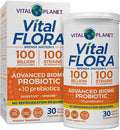 Vital Planet - Vital Flora Advanced Probiotic 100 Billion CFU 100 Diverse Strains 10 Organic Prebiotics Immune Support Digestive Health Shelf Stable Probiotics for Women and Men 30 Capsules