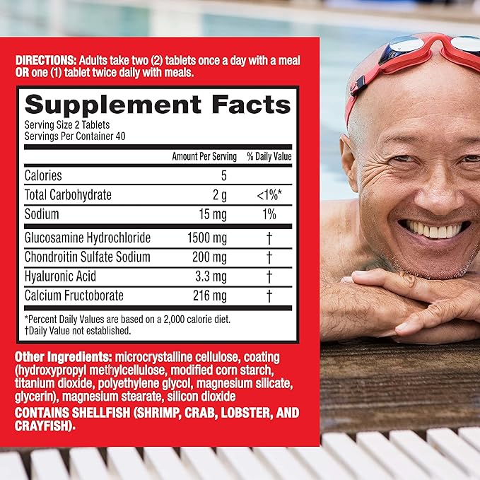 Move Free Advanced Glucosamine Chondroitin + Calcium Fructoborate Joint Support Supplement Supports Mobility Comfort Strength Flexibility &amp Bone - 80 Tablets (40 servings)*