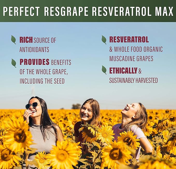 Perfect ResGrape Max 60 vegetable capsules per bottle(Pack of 3) ~ 99% Trans-Resveratrol &amp Muscadine Grape ~ Anti-Aging Supplement &amp Potent Antioxidant