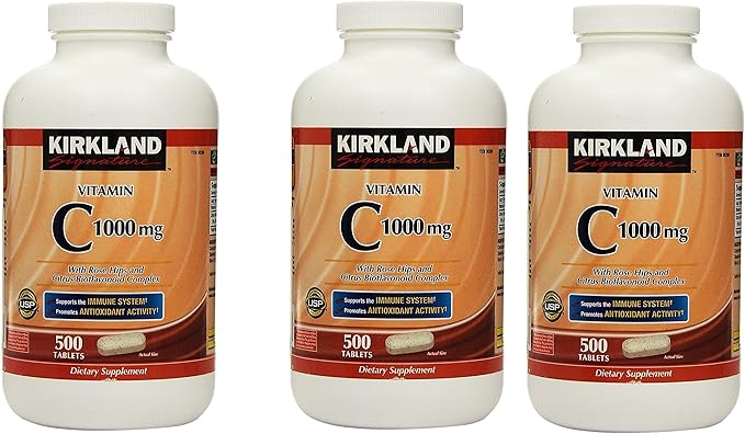Kirkland Vitamin C with Rose Hips and Citrus Bioflavonoid Complex (1000 mg) 3 Bottles (500 Count Tablets)