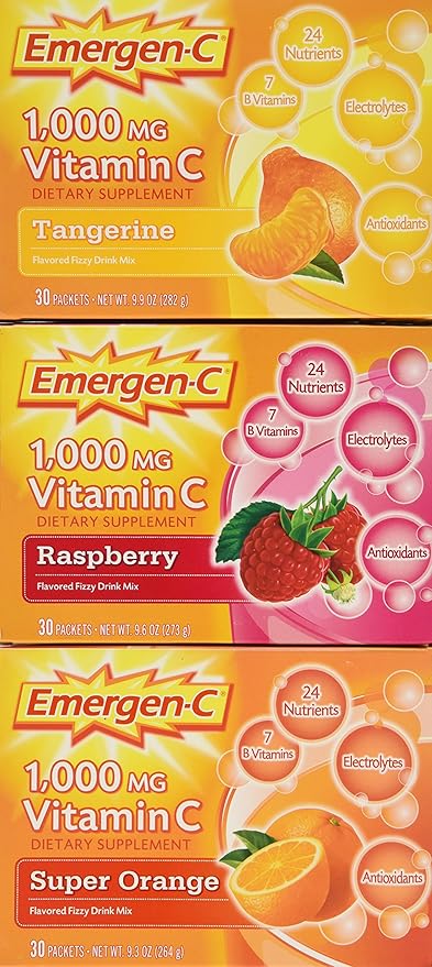 Emergen-c Vitamin C 1000mg 90 Packets 3 Variety Cartons NET Wt 29.1 ounce (828g)