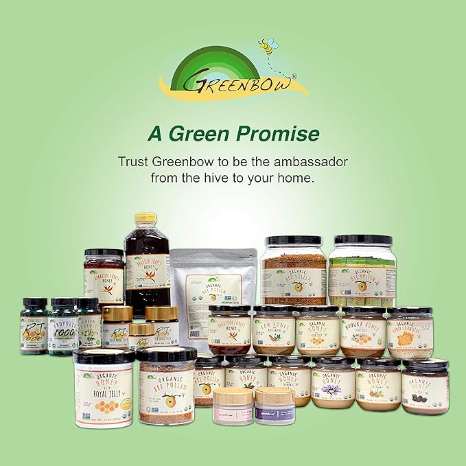 Greenbow Organic Bee Pollen - 100% USDA Certified Organic Non-GMO Halal Kosher Certified Pure &amp Natural Bee Pollen - Superfood Packed with Proteins Vitamins &amp Minerals - Gluten Free – 16o