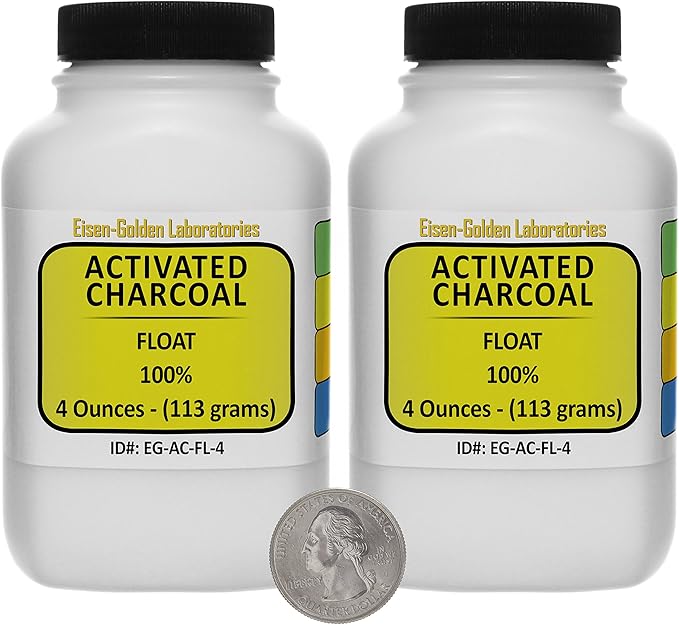 Activated Charcoal [C] 100% ACS Grade Float Powder 8 Oz in Two Space-Saver Bottles