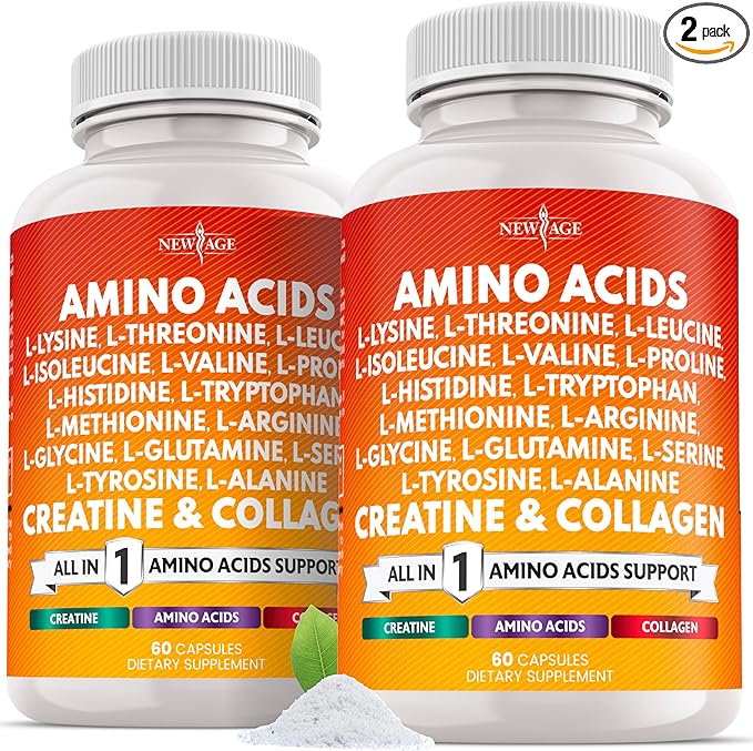 NEW AGE Amino Acids Supplement L-Lysine L-Threonine L-Leucine Isoleucine Valine L-Histidine L-Tryptophan L-Methionine L-Arginine L-Cysteine L-Glutamine L-Serine Aspartic Acid- 120 Count