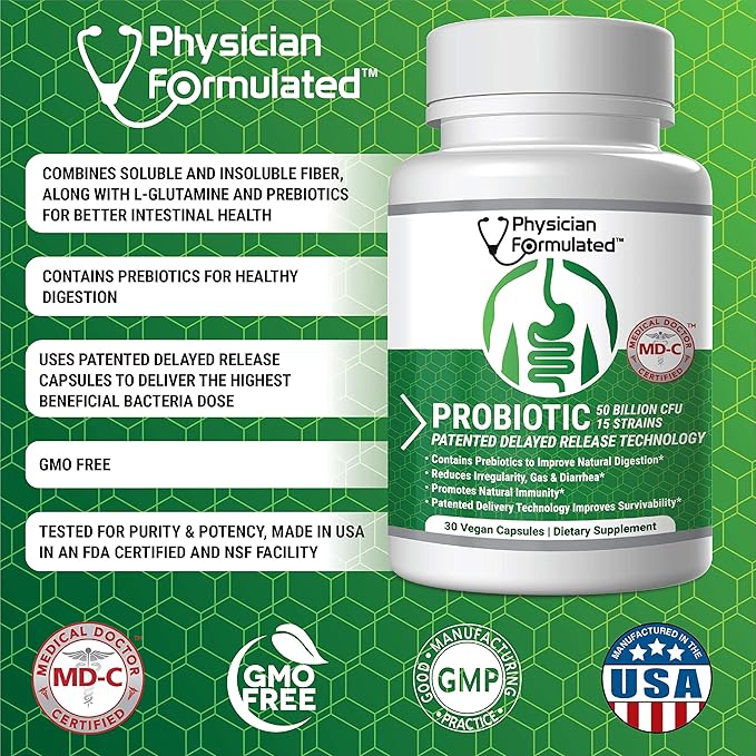 Probiotics for Women &amp Men - 50 Billion 15 Strains Slow Release DR Capsules &amp Prebiotics to Improve Digestive Health Immune Support Supplement Full Month Supply
