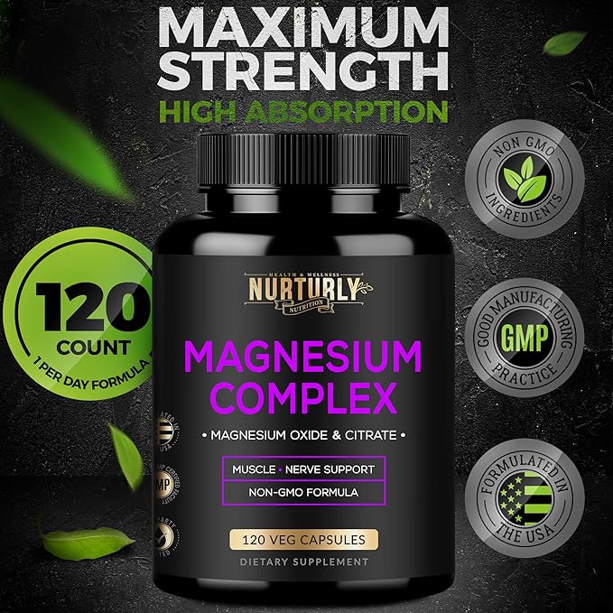 Magnesium Citrate &amp Oxide 500mg Complex Supplement - High Absorption Maximum Strength - Helps Support Bone Density and Strength Muscles Energy and Sleep - 120 Vegan Capsules
