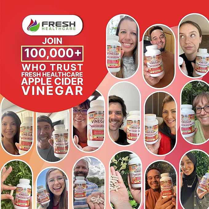 FRESH HEALTHCARE Apple Cider Vinegar Capsules with The Mother - 1740mg Non-GMO Gluten Free ACV Complex with Ceylon Cinnamon Ginger &amp Cayenne for Digestion Support &amp Healthy Living - 120 Vegan