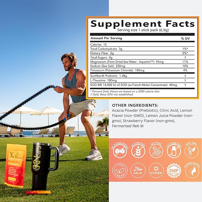 Plus Electrolyte Powder Drink Mix with L-Theanine Strawberry Lemonade Hydration &amp Recovery Supplement Antioxidant Drink 20 Packets