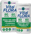 Vital Planet - Vital Flora Adults Over 55 Daily Probiotic 60 Billion CFU Diverse Strains Organic Prebiotics Immune and Digestive Health Shelf Stable Probiotics for Women and Men 30 Capsules