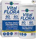 Vital Planet - Vital Flora Ultra Daily Probiotic 60 Billion CFU 60 Diverse Strains 7 Organic Prebiotics Immune Support Digestive Health Shelf Stable Probiotics for Women and Men 30 Capsules