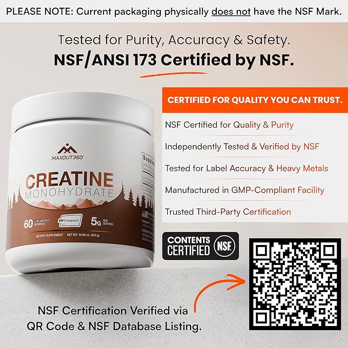 Creapure Creatine Monohydrate Powder 60 Servings Unflavored NSF Certified Creatine for Muscle Growth Strength &amp Recovery Pure German Creatine Monohydrate for Women &amp Men