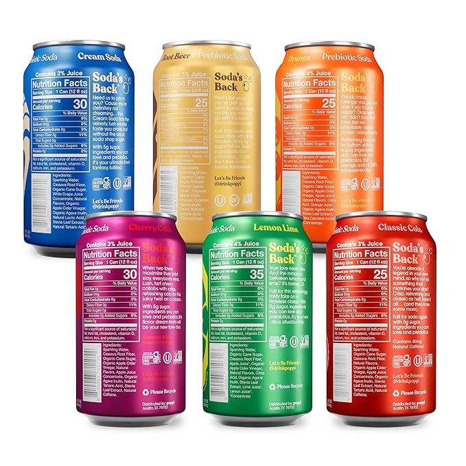 Poppi Sparkling Prebiotic Soda Beverage with Apple Cider Vinegar Seltzer Water and Fruit Juice Game Day Variety Pack 12 Fl Oz Pack of 12 Packaging May Vary