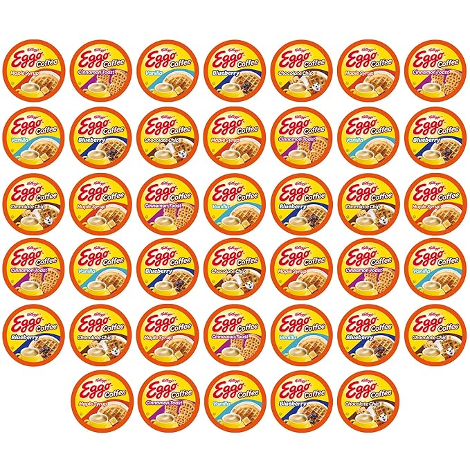 Eggo Beverages Waffle Flavored Coffee Pods Variety Pack Sampler for Keurig K Cup Brewers Fair Trade Certified 40 Count – Chocolate Chip Cinnamon Maple Syrup Blueberry Vanilla