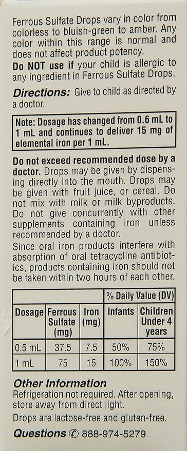 Ferrous Sulfate Iron 15mg/ml Supplement Drops 50ml Bottle -Pack of 3-