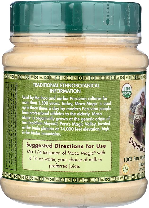 Maca Magic Organic Black Maca Powder - Raw Maca Powder - Raw Premium Maca Powder - Yellow Maca Powder - Raw Red Maca Root Powder - Miracle in The Andes - Maca Superfood Powder Powder - 7.1 Oz