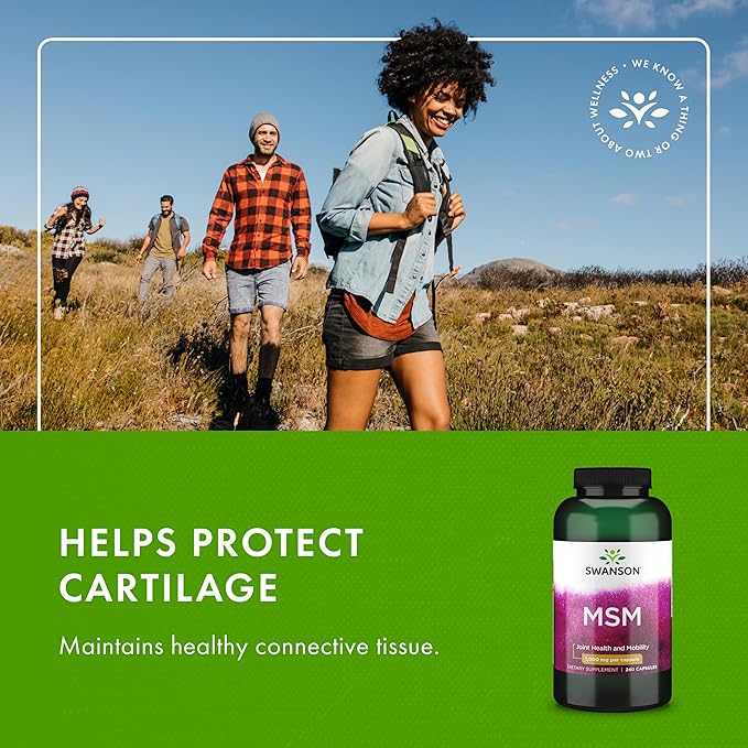 Swanson MSM - Essential Minerals Promoting Mobility &amp Joint Health Support - Helps to Maintain Connective Tissue Health Including Cartilage Collagen &amp Hair - (240 Capsules 1000mg Each)