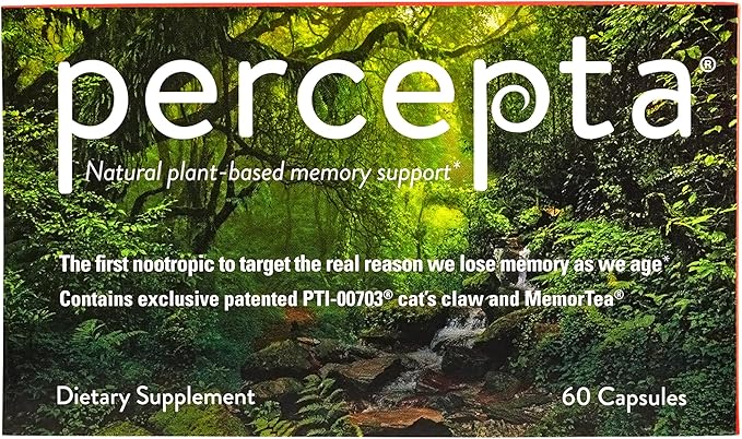 Percepta Plant-Based Memory Support - Natural Nootropic Brain Booster - Memory Focus Concentration - 30 Day Supply